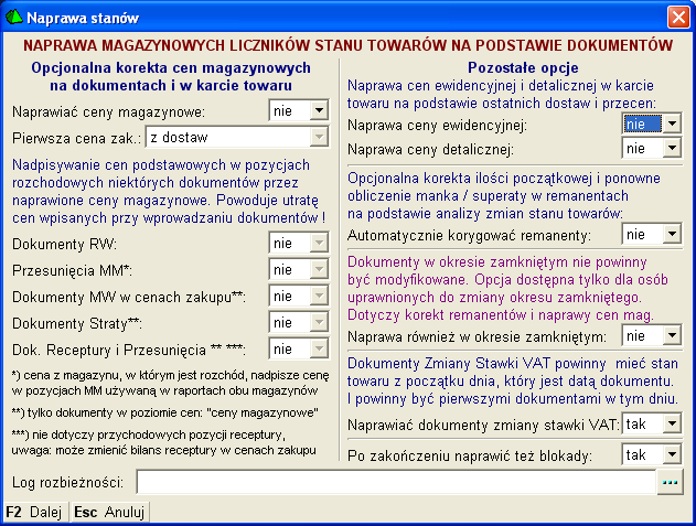 31 Uwaga!!!!!! Parametr powinien być zawsze zgodny z datami dokumentów zmiany stawek VAT. Należy więc uważać przy ewentualnych ręcznych edycjach.