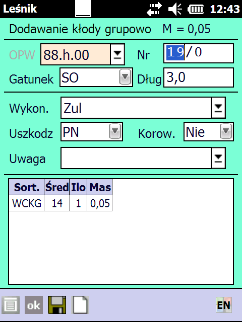 SORTYMENT DŁUGOŚĆ SZEROKOŚĆ WYSOKOŚĆ/ŚREDNICA RODZAJ ŚREDNICY UWAGI WAKG 2,70-6,00 m - >=30 dg WBKG 2,70-6,00 m - >=23 dg WCKG 2,70-6,00 m - >=14 dg WDKG 2,70-6,00 m - >=14 dg Długość -