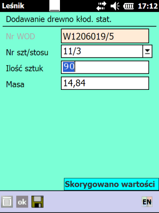 Rozchód drewna kłodowanego Wprowadzanie danych polega na wyborze z magazynu drewna dowolnej pozycji z danej partii drewna.