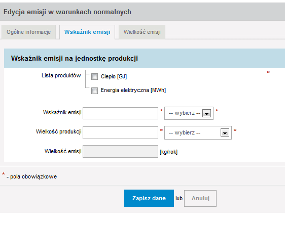 Wprowadzanie danych należy rozpocząd od wybrania z Listy produktów tego produktu, dla którego chcemy scharakteryzowad wskaźnik.