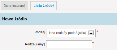 Rodzaj instalacji Lp. Rodzaj źródła Lp.