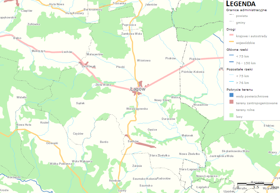 Rysunek 12 Sieć rzeczna na obszarze Gminy Łagów Źródło: Hydroportal KZGW (www.kzgw.gov.