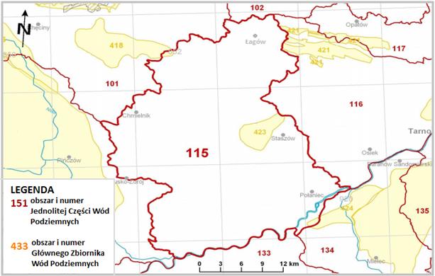 Rysunek 13 Lokalizacja GZWP i JCWPd w obrębie Gminy Łagów według proponowanego podziału w roku 2016 na 172 części Źródło: