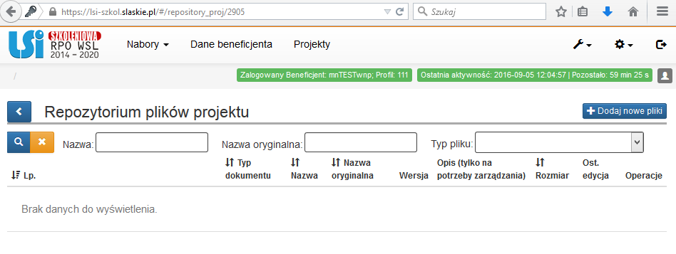 4. Dodawanie załączników - Repozytorium projektu Aby dodawać załączniki w module Zamówień / postępowań należy najpierw zamieścić je w repozytorium.