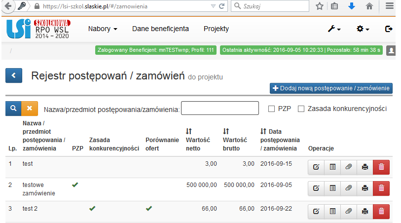 4.3 Podgląd W momencie zakończenia wprowadzania do Rejestru Postępowań/Zamówień systemu LSI wszystkich dokumentów przez Beneficjenta, możliwy jest podgląd podstawowych informacji nt.