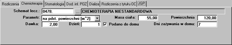 W zakładce tej należy wypełnić następujące pola: Można w niej podać Produkt i Świadczenie (w celach rozliczeniowych) oraz Procedurę ewidencyjną (w celach statystycznych).