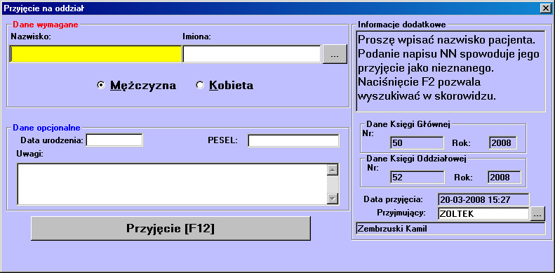 Możliwe jest wyświetlanie tylko badań pilnych, skomentowanych lub zleconych przez zalogowanego użytkownika (tylko moje), wyszukiwanie badań o określonym kodzie lub nazwie, ograniczanie wyników do