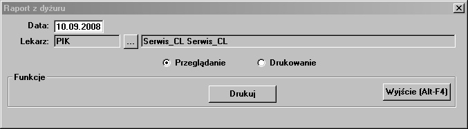 2. Raport dzienny. Raport dzienny zawiera zarejestrowane informacje o przebiegu choroby i leczeniu. Wykonywany jest dla podanego dnia i bieżącego oddziału.