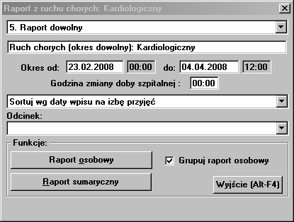 5.3.1 Raport z ruchu chorych Lokalizacja: Menu Raporty>Raport z ruchu chorych W polu wyboru z listy należy wybrać Rodzaj tworzonego zestawienia, czy ma to być Raport: dzienny, tygodniowy, dekadowy,