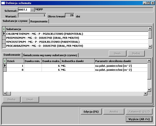 jednostki miary parametru schematu Wszystkie te informacje musza zostać określone w definicji schematu dla poszczególnych substancji.