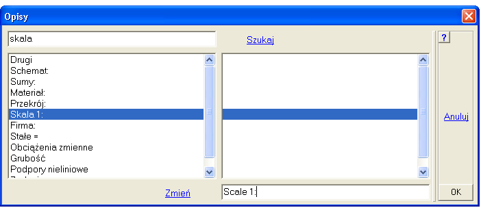 ABC wersja 6.2 Opcją Masa i Pole moŝna wyświetlić planszę z masą modelu i sumą pól wszystkich elementów.
