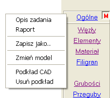 ABC wersja 6.2 25. Opcje menu Ogólne w module DANE W module DANE pierwszym przyciskiem jest Ogólne. Przycisk ten wywołuje menu, którego pełną postać pokazano obok.
