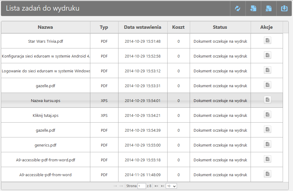 Załadowane pliki są prezentowane w postaci tabeli. Rys 32. Wygląd tabeli ze załadowanymi plikami.