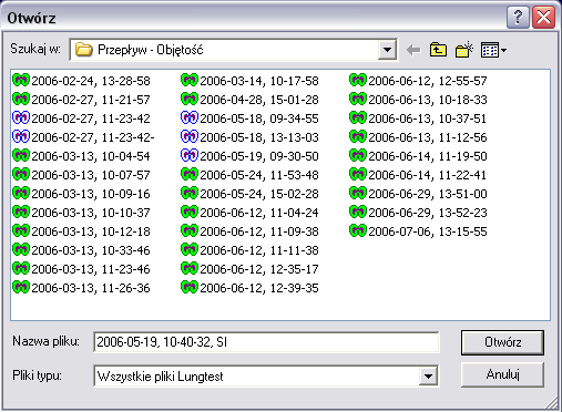 18. Przeglądanie wyników badań Aplikacja LungTest umożliwia przeglądanie badań, które wcześniej zostały zapisane na dysku ( Rozdz. 10).