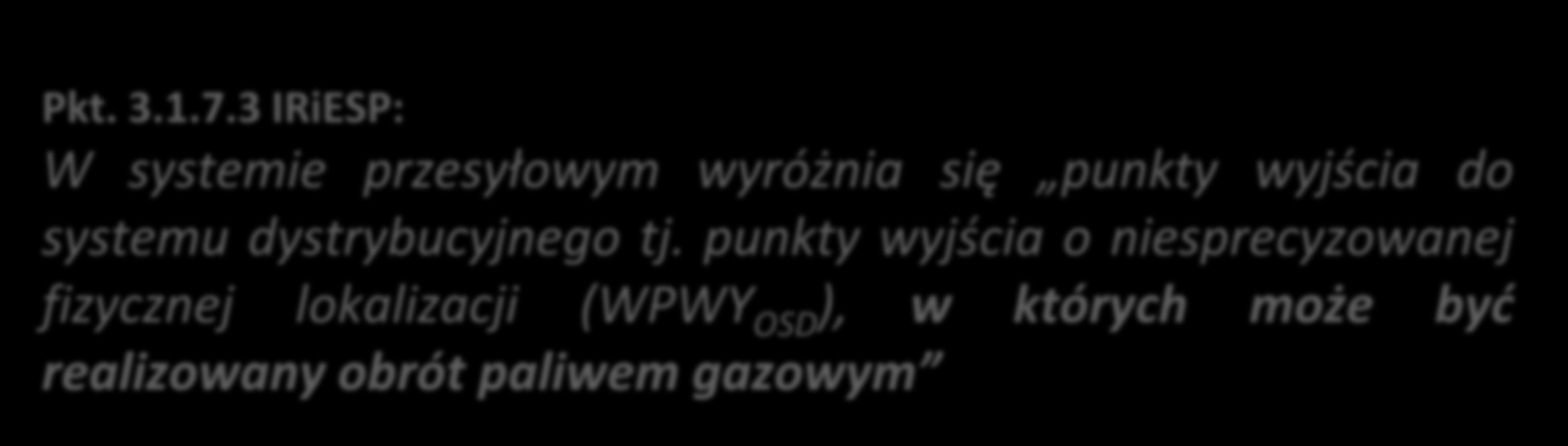 Dostawa i sprzedaż paliwa gazowego w WPWY OSD 19 Zapisy IRiESP dopuszczają możliwość dokonywania transakcji sprzedaży paliwa gazowego w WPWY OSD. Pkt. 3.1.7.