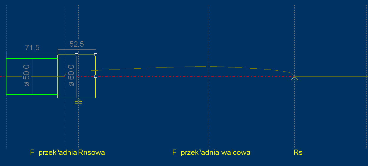 Rys.20. Widok stałej wytrzymałości Na bazie tej stałej kształtujemy wał poprzez dodawanie kolejnego stopnia za pomocą ikony (Dodaj/Wstaw stopień).