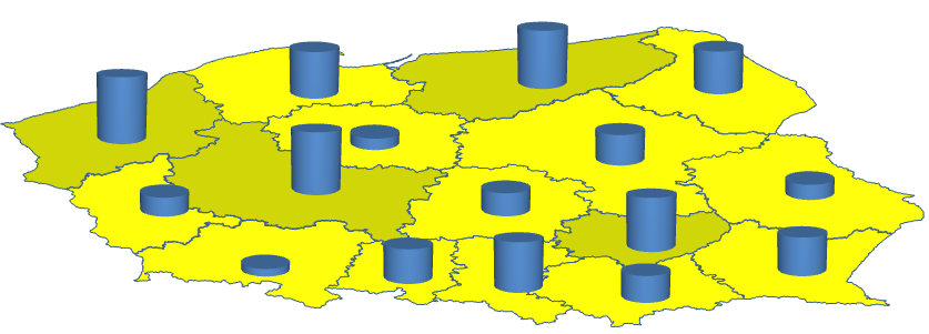 Teraz można dokonywać wszelkich operacji, tak jak w przypadku standardowo wstawionych obiektów, tj. tworzy kartogramy, dodawać wykresy itd.