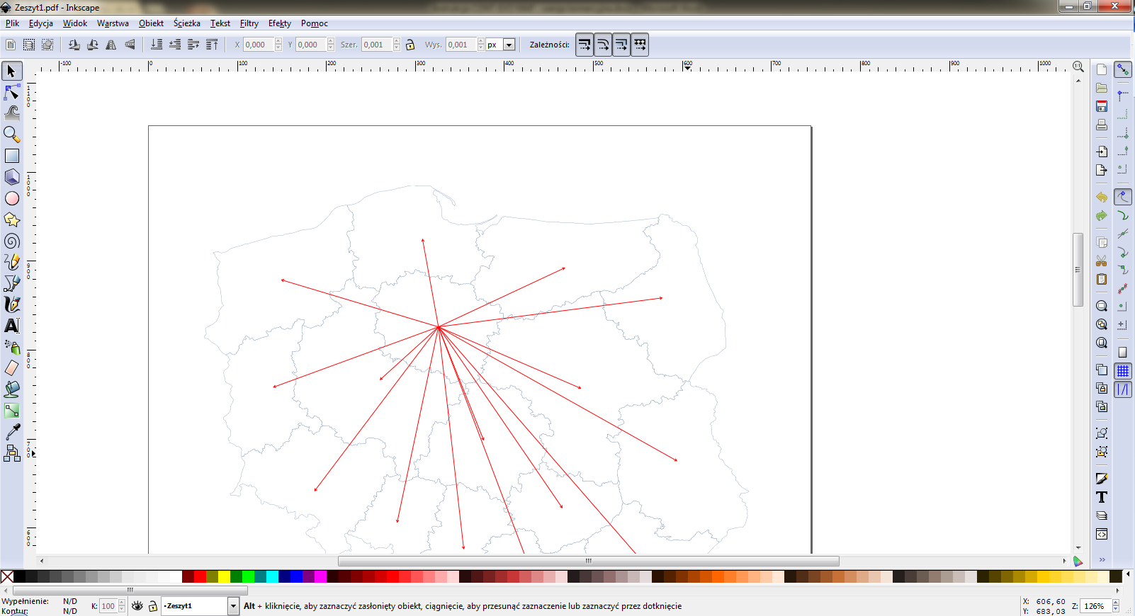 Eksport wizualizacji do pdf i dalsza edycja w programie graficznym Inkscape. Utworzona wizualizację możemy bez większego problemu zapisać w formacie pdf.