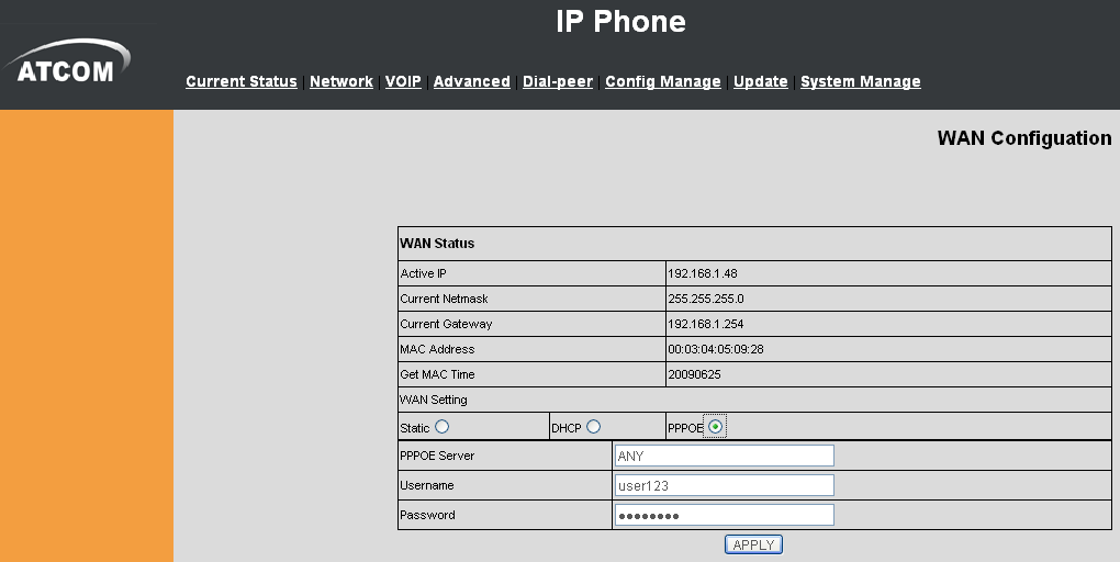 Użycie statycznego (Static) IP: - Zaznaczyć Static. - Wpisać adres IP w polu IP address. - Ustawić maskę podsieci w polu Netmask, standardowo to 255.