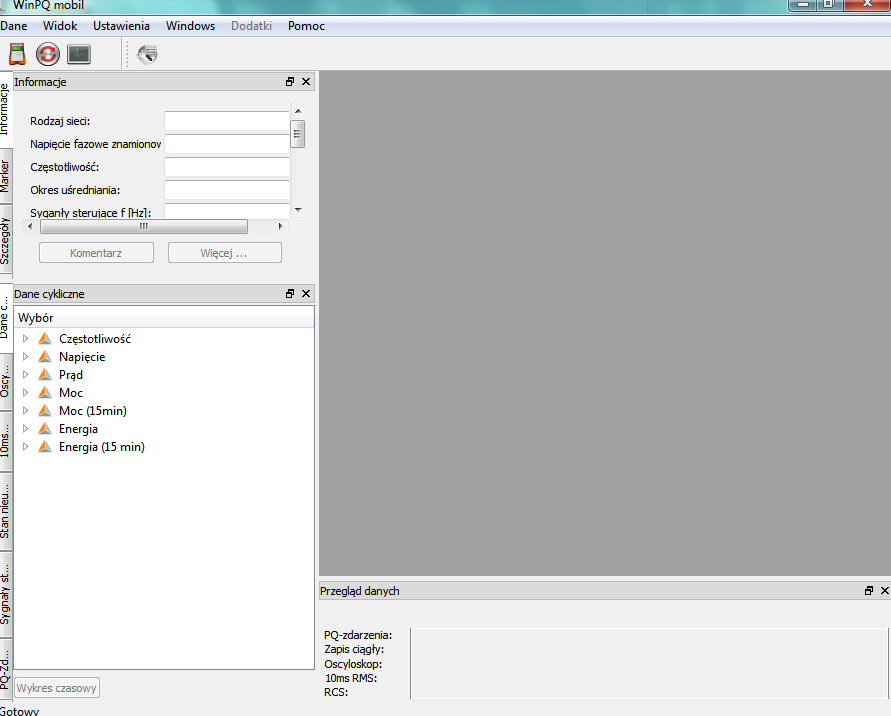 5.2 Ekran startowy Poniżej przedstawiono ekran startowy programu do analizy WinPQ mobil.