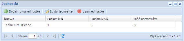 Jednostki Moduł definiowania jednostek daje możliwość wprowadzenia jednostki o dowolnym poziomie (roku nauczania) oraz dowolnej liczbie semestrów.