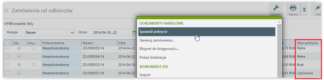 Rozchód zarezerwowanych towarów Towar blokowany przez zamówienie algorytmiczne dostępny jest wyłącznie na potrzeby realizacji danego zamówienia, nie ma natomiast możliwości pobrania go na inne