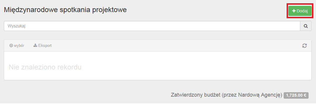 2. Otwórz zakładkę Międzynarodowe spotkania projektowe.