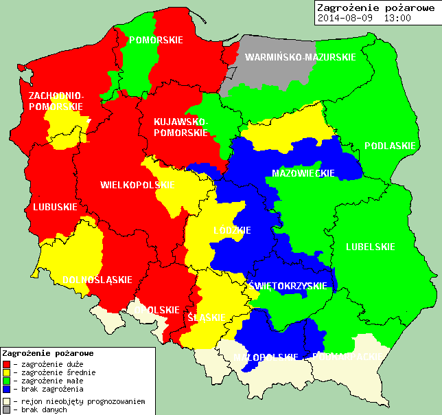 Zagrożenie pożarowe lasów Ostrzeżenia meteorologiczne Nie obowiązują.