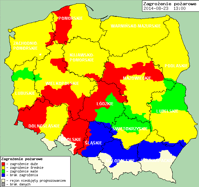 Zagrożenie pożarowe lasów Ostrzeżenia meteorologiczne Nie obowiązują.