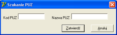 Aby wprowadzić PUZ trzeba podać unikalny kod PUZu (nie zarejestrowany wcześniej w systemie) oraz nazwę. Pierwsze dwa znaki kodu PUZ muszą odpowiadać kodowi zakładu.