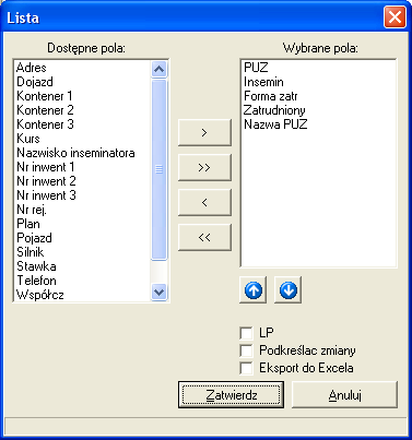 Aby ustawić warunki wyboru, należy w funkcji Filtr wprowadzić lub ustawić jedno z pól na ekranie: Dane zostaną wybrane po użyciu klawisza Zatwierdź.