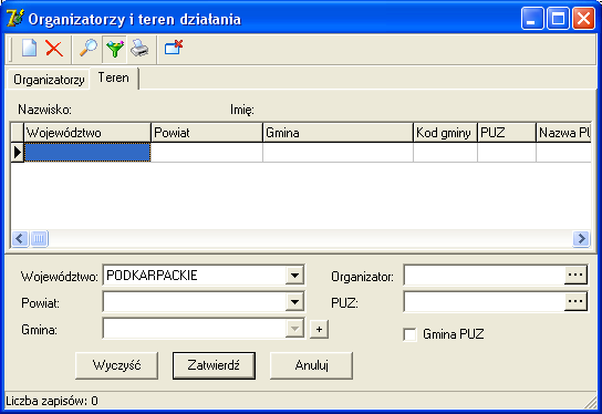 W okienku dane będą ograniczone zgodnie z wybranymi na poprzednim ekranie ustawieniami województwa i powiatu.