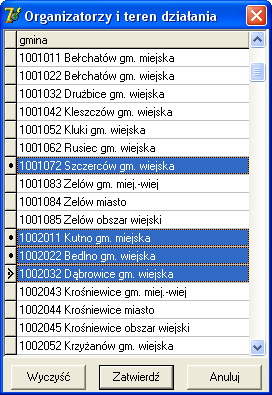 Użytkownik ma możliwość wyświetlenia tylko organizatorów działających w wybranym województwie, powiecie lub gminie.