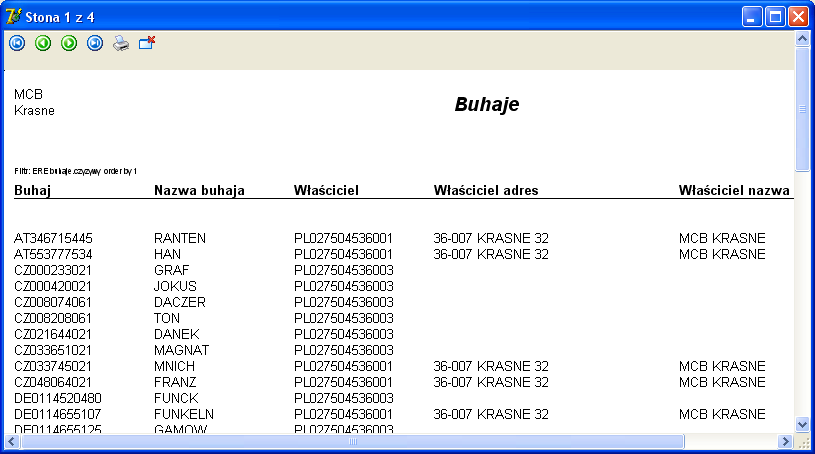 Po kliknięciu przycisku Zatwierdź, system ograniczy wyświetlane na liście buhaje, do buhajów spełniających jednocześnie wszystkie wybrane kryteria. W funkcji 'lista' umieszczono pola do wyboru m.in.