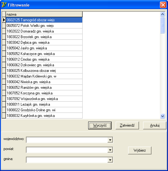 Na liście woj./pow/gmina można wybrać gminę, która ma zostać wyświetlona na ekranie lub w polach Pogłowie od... do.