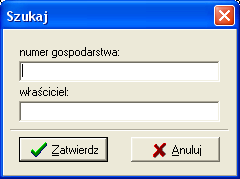 Edytuj funkcja dostępna dla użytkownika z uprawnieniami do edycji lub administratora. Po wyborze funkcji pojawi się okno do zmiany danych dla wybranego gospodarstwa.