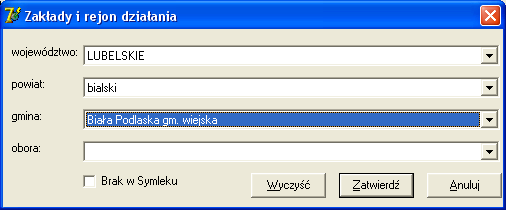 2. Zakłady i rejon działania Aby uruchomić funkcję należy z menu Słowniki wybrać Zakłady i rejony działania. Na ekranie pojawi się okno pokazane na poniższym rysunku.