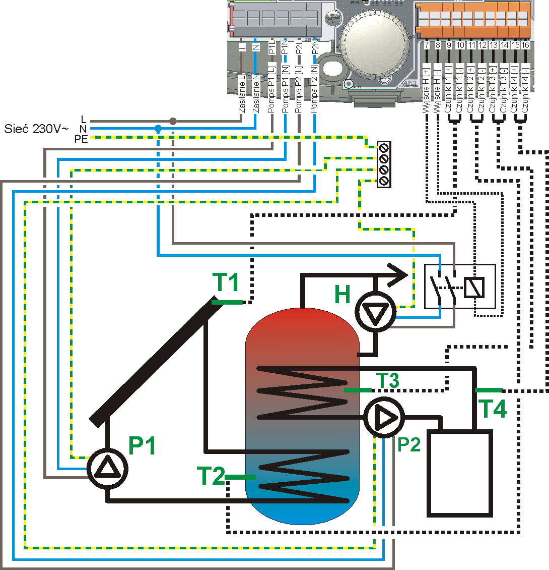 20. SCHEMAT SOLARNY G Ładowanie zasobnika CWU kolektorem słonecznym oraz kotłem. Rys. 20.1 Schemat aplikacyjny G Wskazówki dotyczące instalacji. 1.