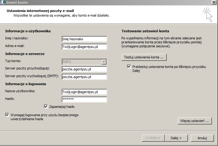 6. Ustawienia konfiguracji w Microsoft Outlook 2007 /