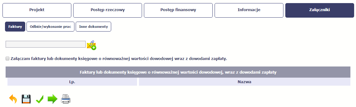 Faktury Aby zaimportować załącznik do systemu, wybierz funkcję Przeglądaj Po wskazaniu pliku z dysku lokalnego potwierdź import wybierając funkcję Załącz dokument.