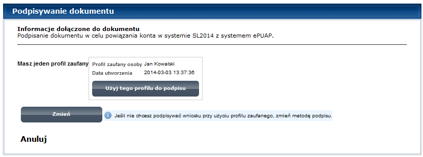 Po wprowadzeniu Loginu i Hasła system prosi o podpisanie