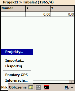 Projekt załoony. Moemy doda opis projektu w okienku Opis W projekcie moemy załoy dowoln ilo tabel. Kada tabela składa si z tabeli współrzdnych i z mapy.