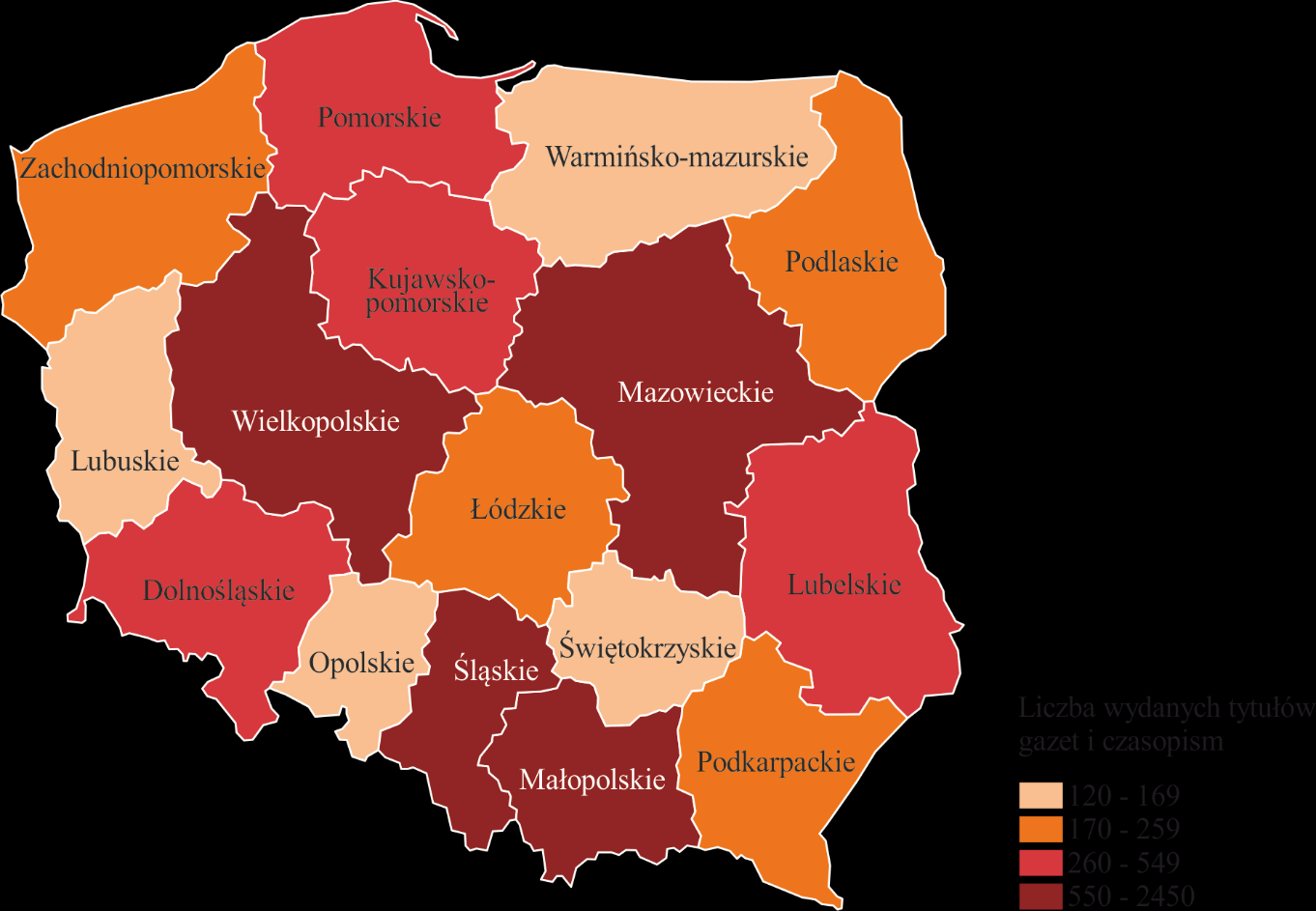 V. DZIAŁALNOŚĆ WYDAWNICZA Mapa 6. Książki i broszury wydane w 2015 r.