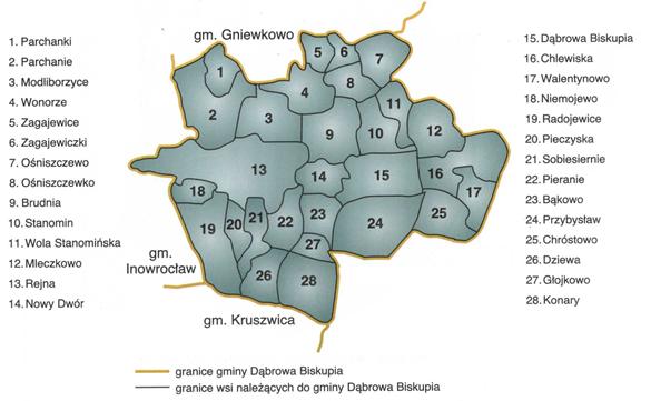 Parchanki, Konary Dziewa, Nowy Dwór, Stanomin, Wonorze, Chróstowo, Zagajewice, Zagajewiczki, Ośniszczewko, Wola Stanomińska, Przybysław, w skład których