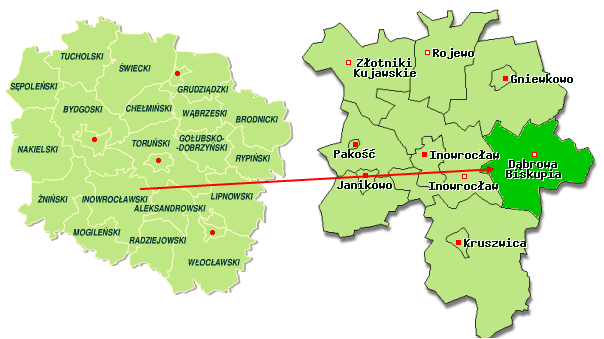 Rysunek 1. Położenie Gminy Dąbrowa Biskupia na tle województwa Kujawsko-pomorskiego i powiatu inowrocławskiego Źródło: http://www.zpp.