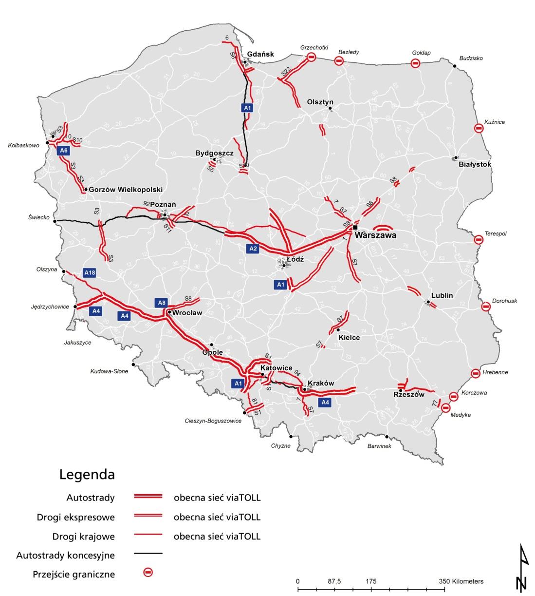 SIEĆ DRÓG PŁATNYCH SYSTEMU viatoll 2653 km dróg płatnych w całej Polsce: 797 km