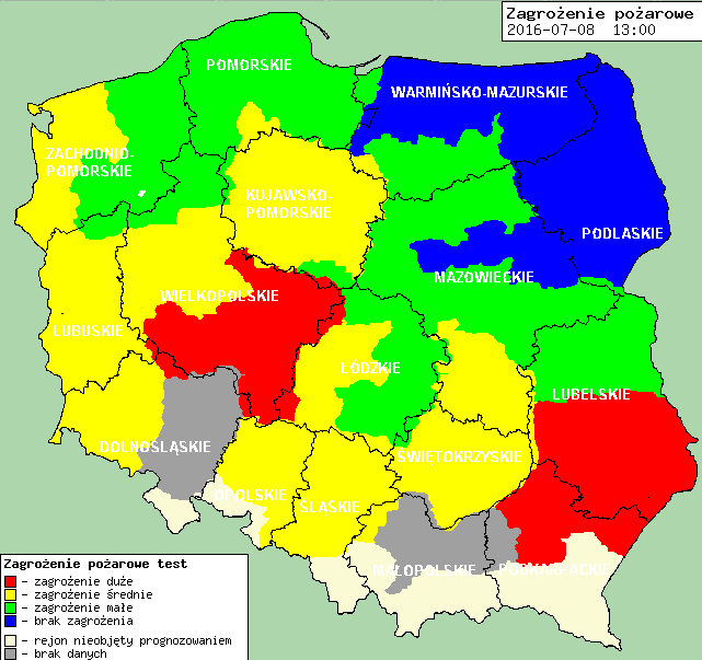 Zagrożenie pożarowe w lasach Ostrzeżenia hydro/meteo BRAK