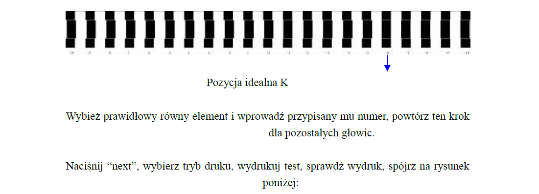 Naciśnij Next, kalibracja pozioma, wykonaj wydruk,