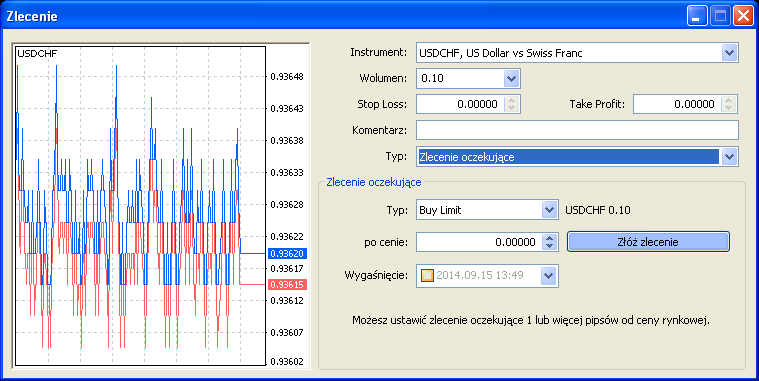 Platforma PKOFX MT4 umożliwia również ustawienie zlecenia Trailing Stop, czyli zlecenia zabezpieczającego, odpowiadającego zleceniu Stop Loss, z tą jednak różnicą, iż cena w zleceniu Trailing Stop