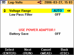 Power Quality Clamp Meter Pomiary Uwaga Początkowo wybrana jest opcja automatycznego ustalania zakresu, ale zalecane jest jej wyłączenie.